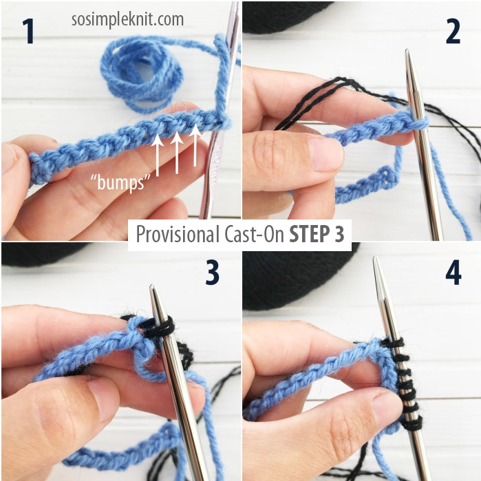 Step 3: Take knitting needle and main yarn and pick up required number of stitches up from crocheted chain on the other side from «bumps».
